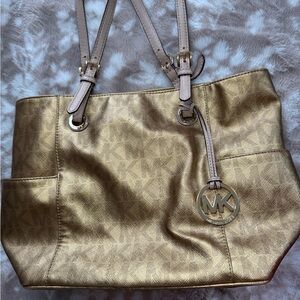 Michael Kors Gold and Tan Tote Bag